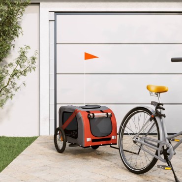 vidaXL Τρέιλερ Ποδηλάτου Σκύλων Πορτοκαλί/Μαύρο Ύφασμα Oxford/Σίδηρος