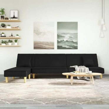 vidaXL Καναπές Κρεβάτι Γωνιακός Μαύρος 255x140x70cm Υφασμάτινος 1 τεμ.