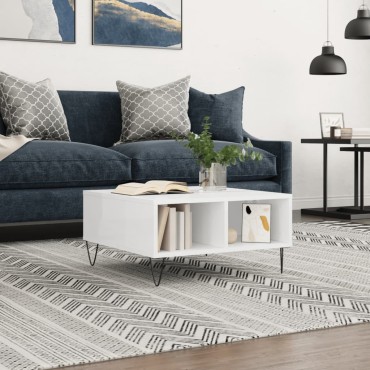 vidaXL Τραπεζάκι Σαλονιού Γυαλ. Λευκό 60x60x30cm Επεξεργασμένο Ξύλο 1 τεμ.