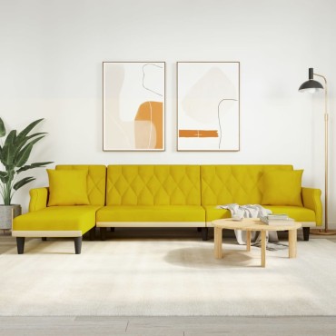 vidaXL Καναπές Κρεβάτι Γωνιακός Κίτρινος 271x140x70cm Βελούδινος 1 τεμ.