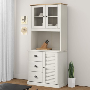 vidaXL Πάνω Ντουλάπι-Βιτρίνα VIGO Λευκό 78x30x100cm Μασίφ Ξύλο Πεύκου 1 τεμ.
