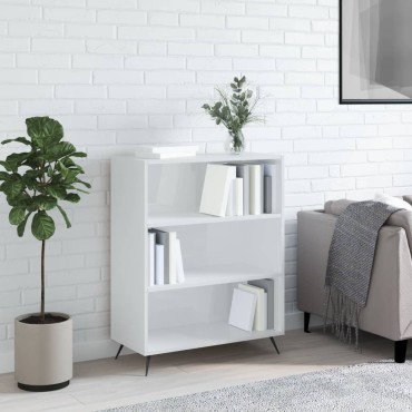 vidaXL Βιβλιοθήκη Γυαλιστερό Λευκό 69,5x32,5x90cm Επεξεργασμένο Ξύλο 1 τεμ.
