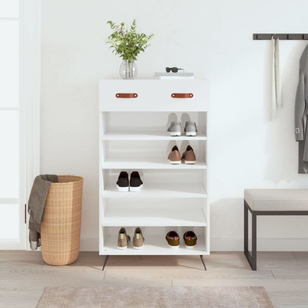 vidaXL Παπουτσοθήκη Γυαλιστερό Λευκό 60x35x105cm Επεξεργασμένο Ξύλο