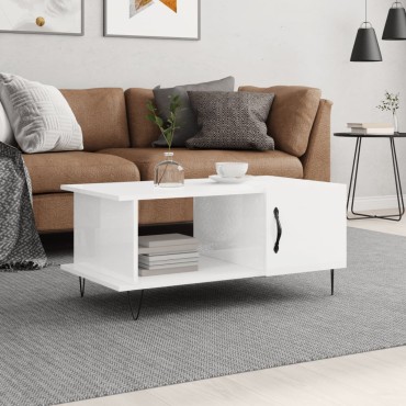 vidaXL Τραπεζάκι Σαλονιού Γυαλ. Λευκό 90x50x40cm Επεξεργ. Ξύλο 1 τεμ.