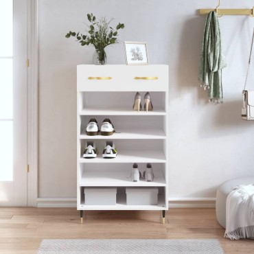 vidaXL Παπουτσοθήκη Γυαλιστερό Λευκό 60x35x105cm Επεξεργασμένο Ξύλο 1 τεμ.