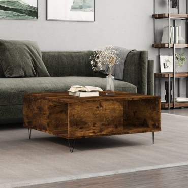 vidaXL Τραπεζάκι Σαλονιού Καπνιστή Δρυς 80x80x36,5cm Επεξεργασμ. Ξύλο 1 τεμ.