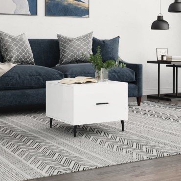 vidaXL Τραπεζάκι Σαλονιού Γυαλ. Λευκό 50x50x40cm Επεξεργ. Ξύλο 1 τεμ.