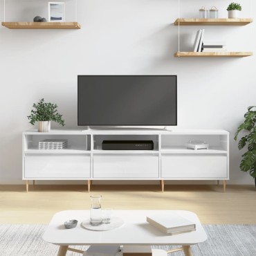 vidaXL Έπιπλο Τηλεόρασης Γυαλ. Λευκό 150x30x44,5cm Επεξεργασμένο Ξύλο