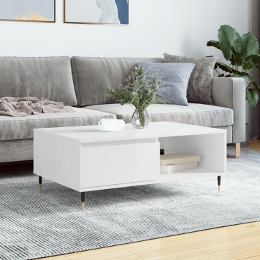 vidaXL Τραπεζάκι Σαλονιού Γυαλ. Λευκό 90x60x35cm από Επεξεργ. Ξύλο 1 τεμ.