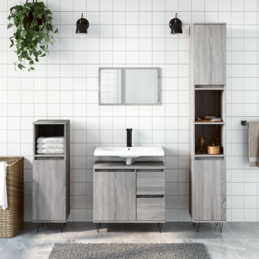 vidaXL Ντουλάπι Μπάνιου Γκρι Sonoma 30x30x190cm Επεξεργασμένο Ξύλο