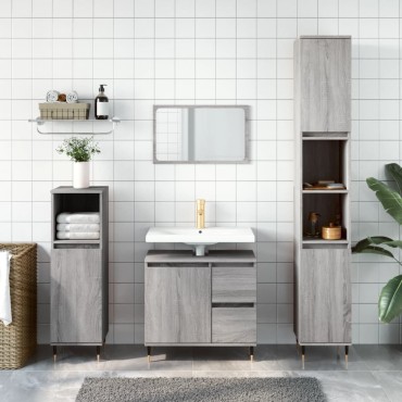 vidaXL Ντουλάπι Μπάνιου Γκρι Sonoma 30x30x190cm Επεξεργασμένο Ξύλο