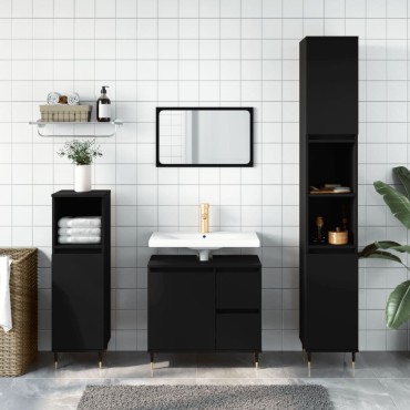 vidaXL Ντουλάπι Μπάνιου Μαύρο 30x30x190cm Επεξεργασμένο Ξύλο