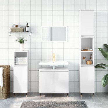 vidaXL Ντουλάπι Μπάνιου Γυαλ. Λευκό 58x33x60cm από Επεξεργ. Ξύλο