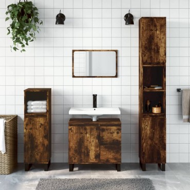 vidaXL Ντουλάπι Μπάνιου Καπνιστή Δρυς 65x33x60cm Επεξεργασμένο Ξύλο