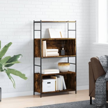 vidaXL Βιβλιοθήκη Καπνιστή Δρυς 80x30x145,5cm Επεξεργ. Ξύλο/Σίδηρος 1 τεμ.