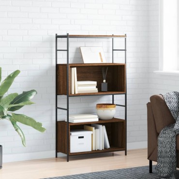 vidaXL Βιβλιοθήκη Καφέ Δρυς 80x30x145,5cm Επεξεργ. Ξύλο / Σίδηρος 1 τεμ.