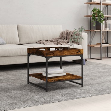 vidaXL Τραπεζάκι Σαλονιού Καπνιστή Δρυς 49,5x49,5x45cm Επεξ. Ξύλο 1 τεμ.