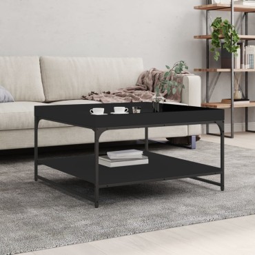 vidaXL Τραπεζάκι Σαλονιού Μαύρο 80x80x45cm Επεξεργασμένο Ξύλο+Σίδηρος 1 τεμ.