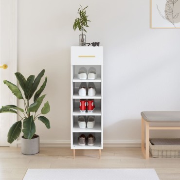 vidaXL Παπουτσοθήκη Γυαλιστερό Λευκό 30x35x105cm Επεξεργασμένο Ξύλο 1 τεμ.