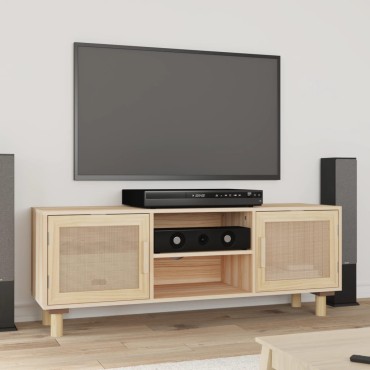 vidaXL Έπιπλο Τηλεόρασης Καφέ 105x30x40cm Μασίφ Πεύκο & Φυσικό Ρατάν