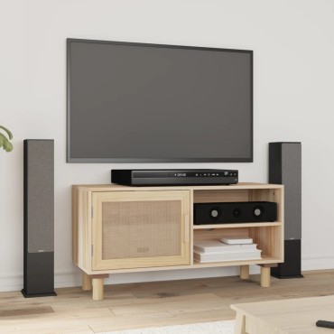 vidaXL Έπιπλο Τηλεόρασης Καφέ 80x30x40cm Μασίφ Πεύκο & Φυσικό Ρατάν