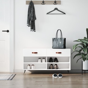 vidaXL Παπουτσοθήκη Γυαλιστερό Λευκό 102x35x55cm Επεξεργασμένο Ξύλο
