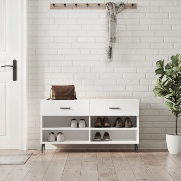vidaXL Παπουτσοθήκη Γυαλιστερό Λευκό 102x35x55cm Επεξεργασμένο Ξύλο