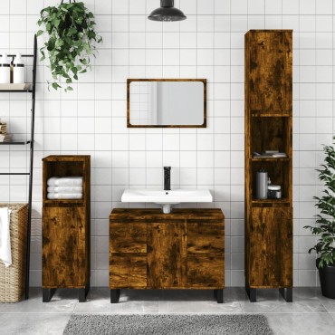 vidaXL Ντουλάπι Μπάνιου Καπνιστή Δρυς 80x33x60cm Επεξεργ. Ξύλο 1 τεμ.