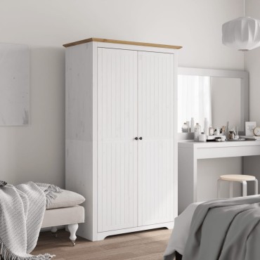 vidaXL Ντουλάπα BODO Λευκή/Καφέ 99x53,5x173cm Μασίφ Ξύλο Πεύκου 1 τεμ.
