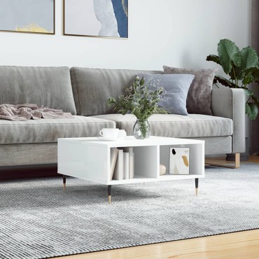 vidaXL Τραπεζάκι Σαλονιού Γυαλ. Λευκό 60x60x30cm Επεξεργασμένο Ξύλο 1 τεμ.
