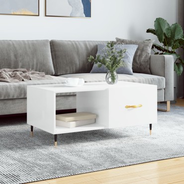 vidaXL Τραπεζάκι Σαλονιού Γυαλ. Λευκό 90x50x40cm Επεξεργ. Ξύλο 1 τεμ.