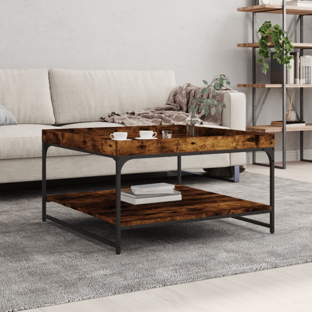vidaXL Τραπεζάκι Σαλονιού Καπνιστή Δρυς 80x80x45cm Επεξεργασμ. Ξύλο 1 τεμ.
