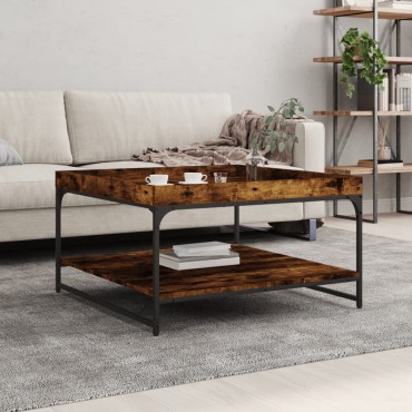vidaXL Τραπεζάκι Σαλονιού Καπνιστή Δρυς 80x80x45cm Επεξεργασμ. Ξύλο 1 τεμ.