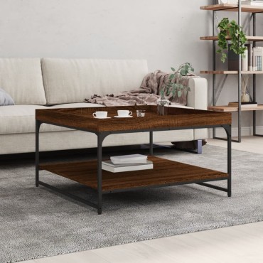 vidaXL Τραπεζάκι Σαλονιού Καφέ Δρυς 80x80x45cm Επεξ. Ξύλο + Σίδηρος 1 τεμ.