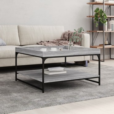 vidaXL Τραπεζάκι Σαλονιού Γκρι Sonoma 80x80x45cm Επεξ Ξύλο + Σίδηρος 1 τεμ.