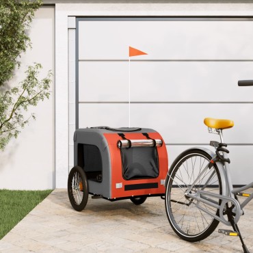 vidaXL Τρέιλερ Ποδηλάτου Σκύλων Πορτοκαλί/Γκρι Ύφασμα Oxford/Σίδηρος
