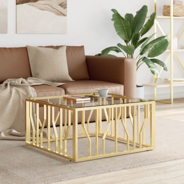 vidaXL Τραπέζι Σαλονιού Χρυσό 80x80x40cm Ανοξείδωτο Ατσάλι και Γυαλί 1 τεμ.