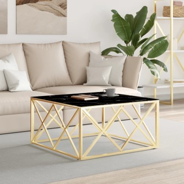 vidaXL Τραπέζι Σαλονιού Χρυσό 80x80x40cm Ανοξείδωτο Ατσάλι και Γυαλί 1 τεμ.