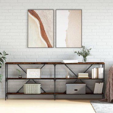 vidaXL Τραπέζι Κονσόλα Καπνιστή Δρυς 200x30x75cm Επεξ. Ξύλο/Σίδηρος 1 τεμ.