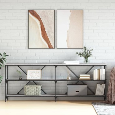 vidaXL Τραπέζι Κονσόλα Γκρι Sonoma 200x30x75cm Επεξ. Ξύλο + Σίδηρος 1 τεμ.