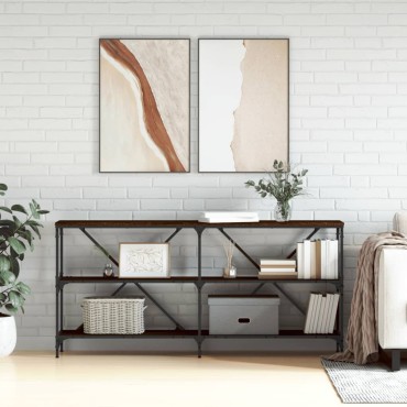 vidaXL Τραπέζι Κονσόλα Καφέ Δρυς 160x30x75cm Επεξ. Ξύλο/Σίδηρος 1 τεμ.