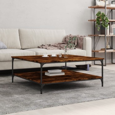 vidaXL Τραπεζάκι Σαλονιού Καπνιστή Δρυς 100x100x40cm Επεξεργασμ. Ξύλο 1 τεμ.