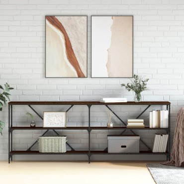 vidaXL Τραπέζι Κονσόλα Καφέ Δρυς 200x30x75cm Επεξ. Ξύλο/Σίδηρος 1 τεμ.