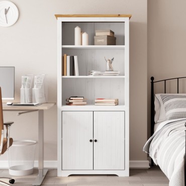vidaXL Βιβλιοθήκη BODO Λευκή/Καφέ 82x40x173cm από Μασίφ Ξύλο Πεύκου 1 τεμ.