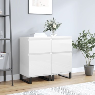 vidaXL Ντουλάπια 2 τεμ. Γυαλιστ. Λευκό 40x35x70cm από Επεξεργ. Ξύλο
