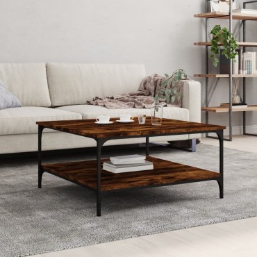 vidaXL Τραπεζάκι Σαλονιού Καπνιστή Δρυς 80x80x40cm Επεξεργασμ. Ξύλο 1 τεμ.