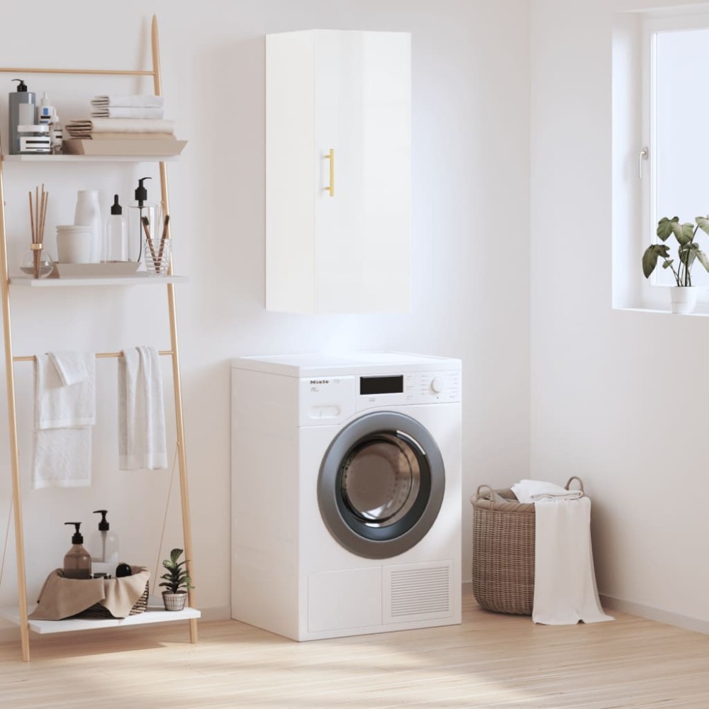 vidaXL Ντουλάπι Τοίχου Γυαλιστερό Λευκό 34,5x34x90cm 1 τεμ.