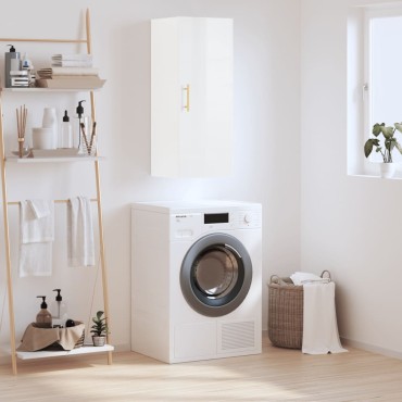 vidaXL Ντουλάπι Τοίχου Γυαλιστερό Λευκό 34,5x34x90cm 1 τεμ.