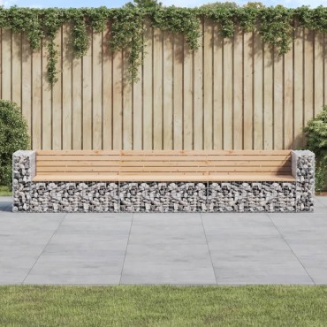 vidaXL Παγκάκι Κήπου Συρματοκιβώτιο 347x71x65,5cm Μασίφ Ξύλο Πεύκου 1 τεμ.