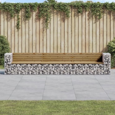 vidaXL Παγκάκι Κήπου Συρματοκιβώτιο 347x71x65,5cm Εμποτ. Ξύλο Πεύκου 1 τεμ.